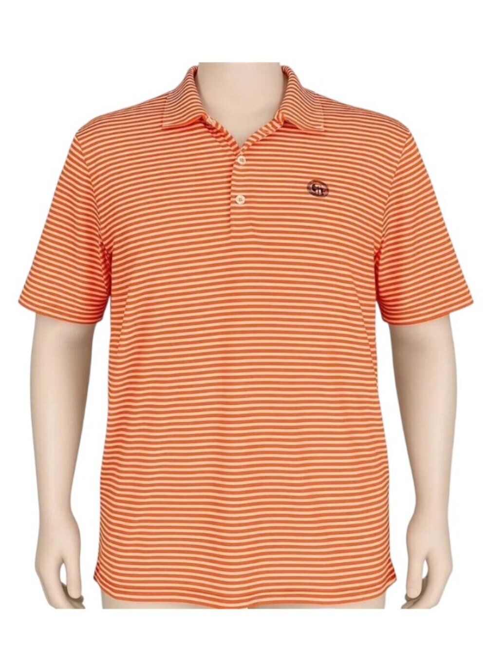 Men's Turtleson Orange & White Striped Golf Shirt/Polo with Logo Size XL